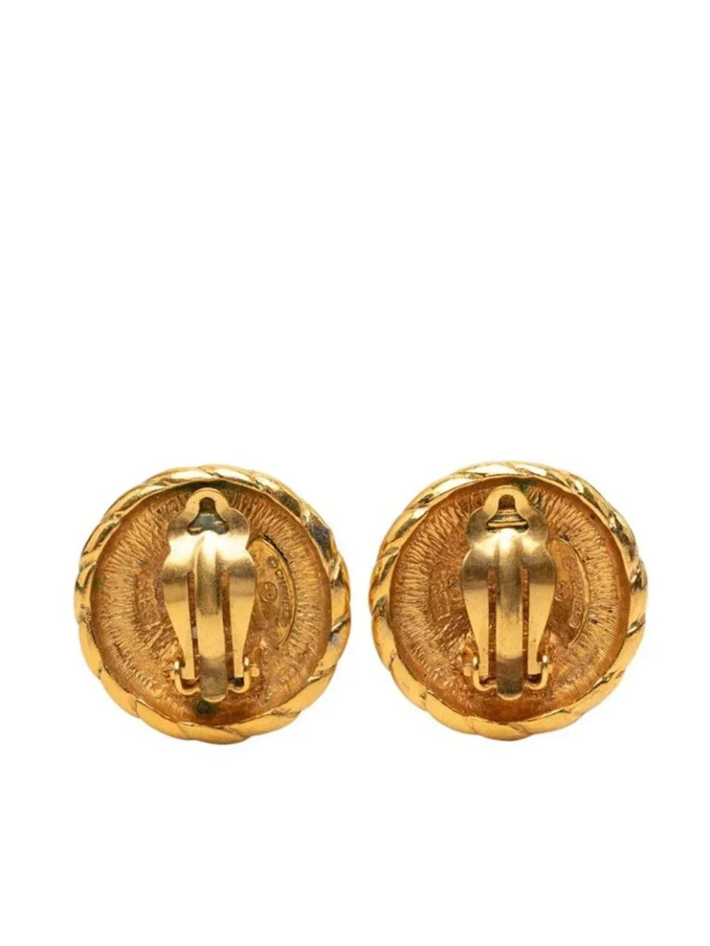 Chanel CC Logo Round Earrings Gold Plated